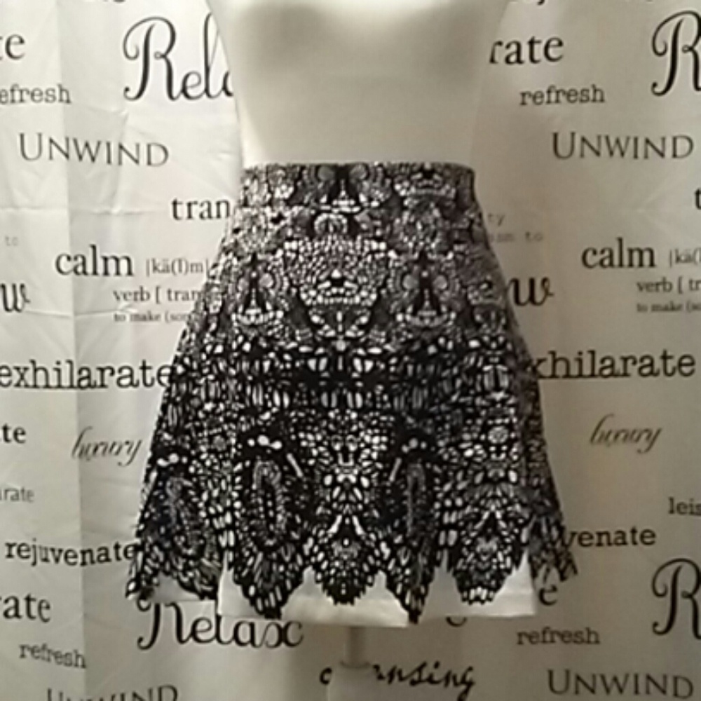 BLACK FRIDAY! Black and white printed A-line skirt